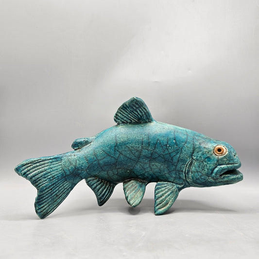 Vintage Studio Pottery Signed Turquoise Fish