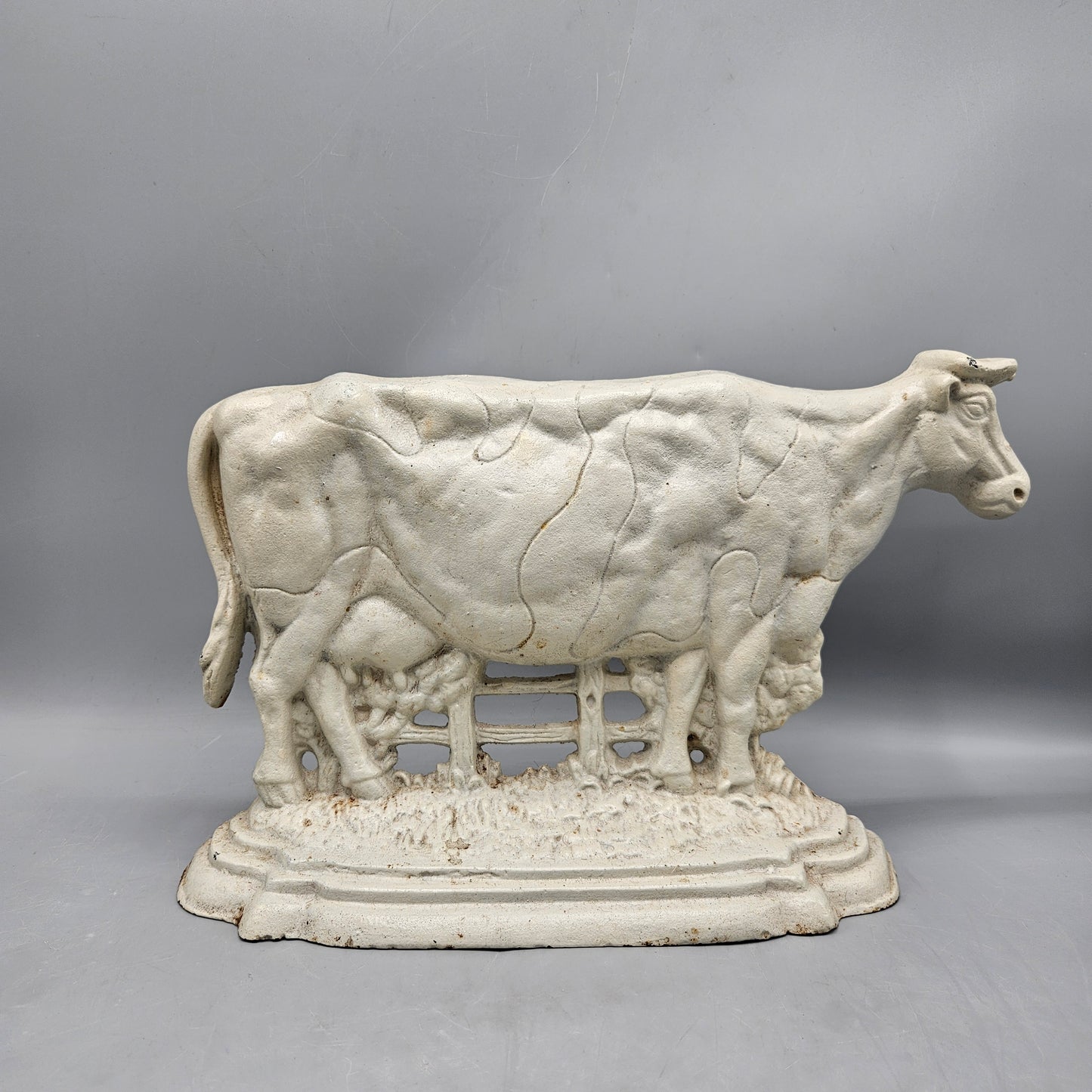 Vintage White Cast Iron Cow Door Stop