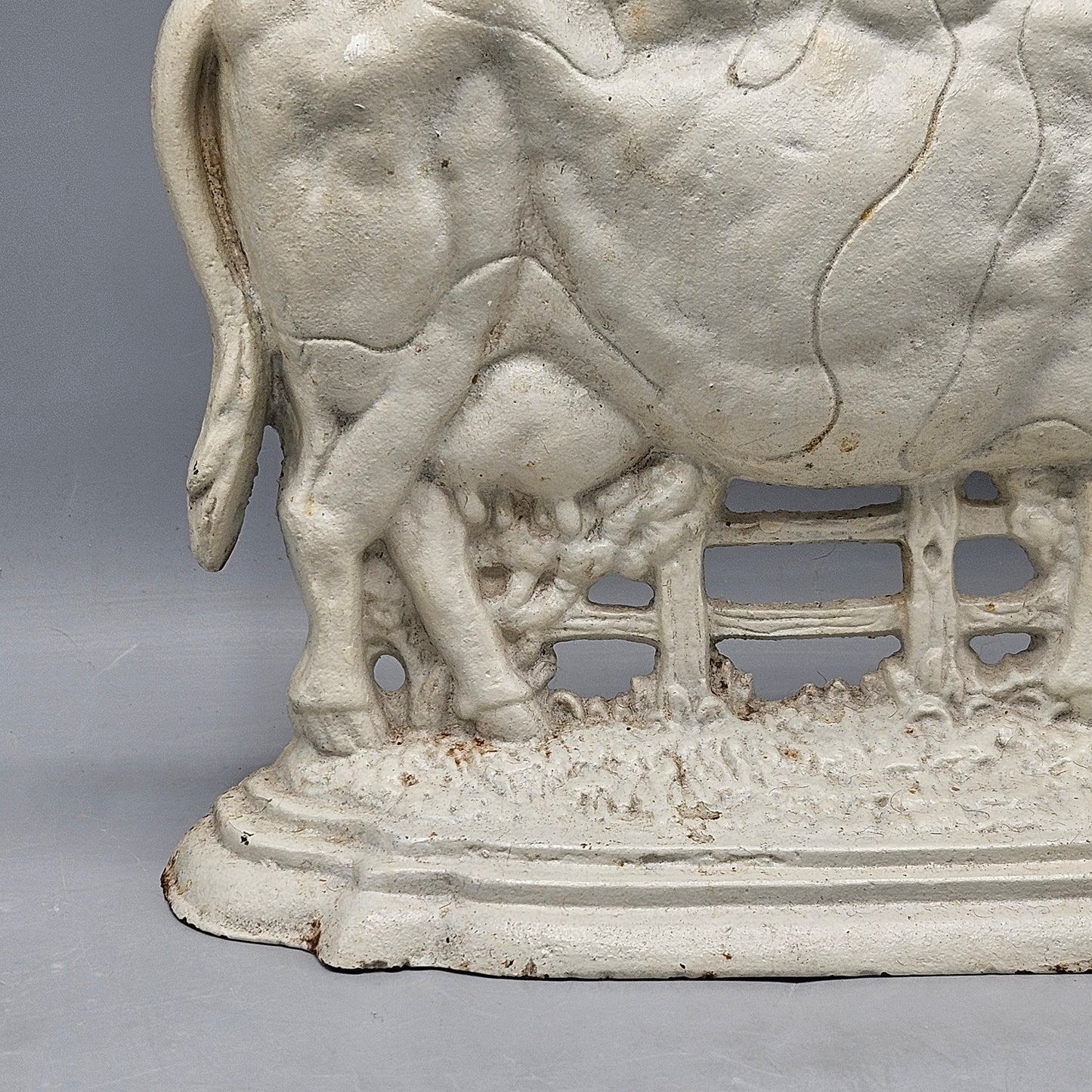 Vintage White Cast Iron Cow Door Stop