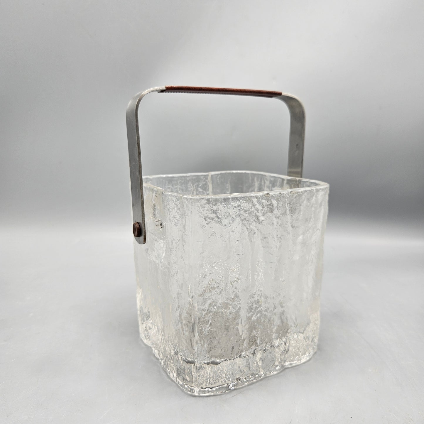 Vintage Hoya Crystal Ice Cube Bucket with Stainless Steel Handle