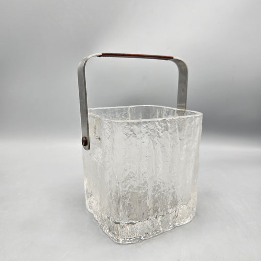 Vintage Hoya Crystal Ice Cube Bucket with Stainless Steel Handle