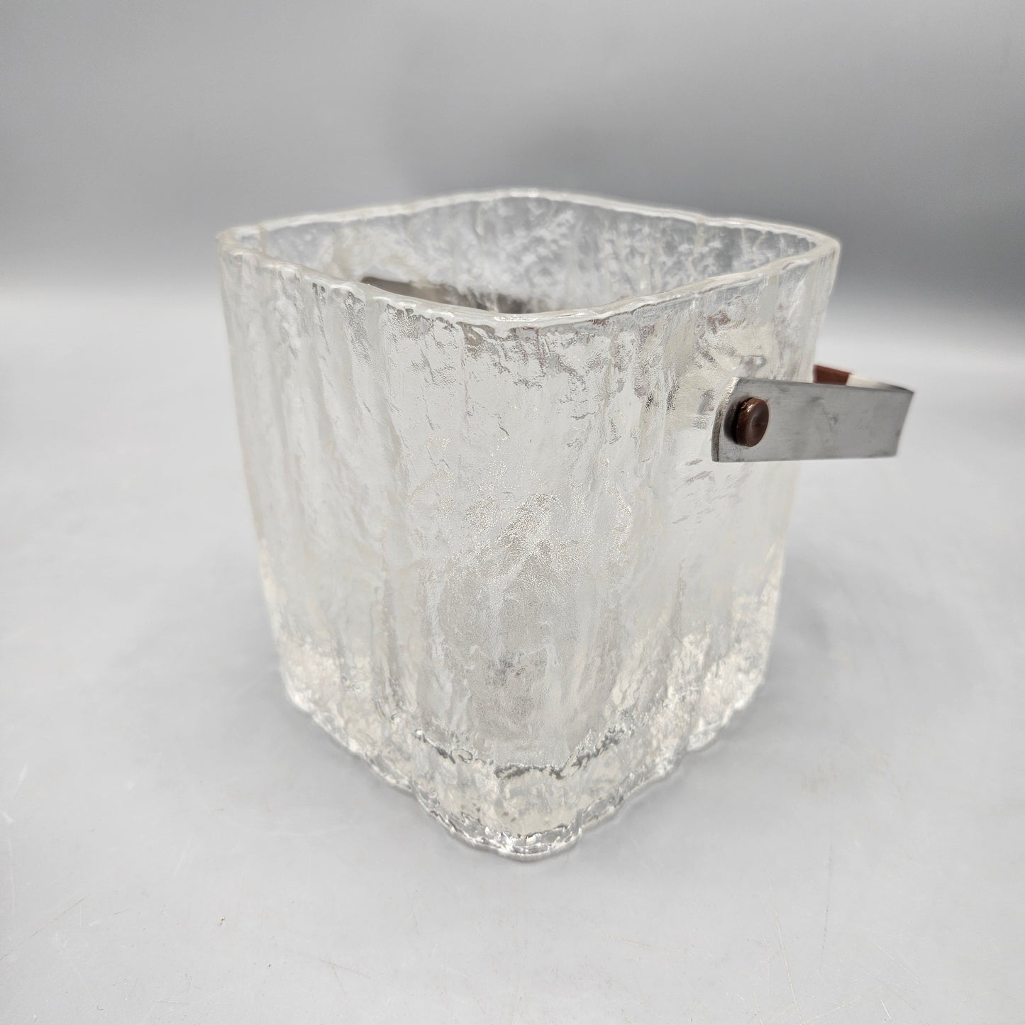 Vintage Hoya Crystal Ice Cube Bucket with Stainless Steel Handle