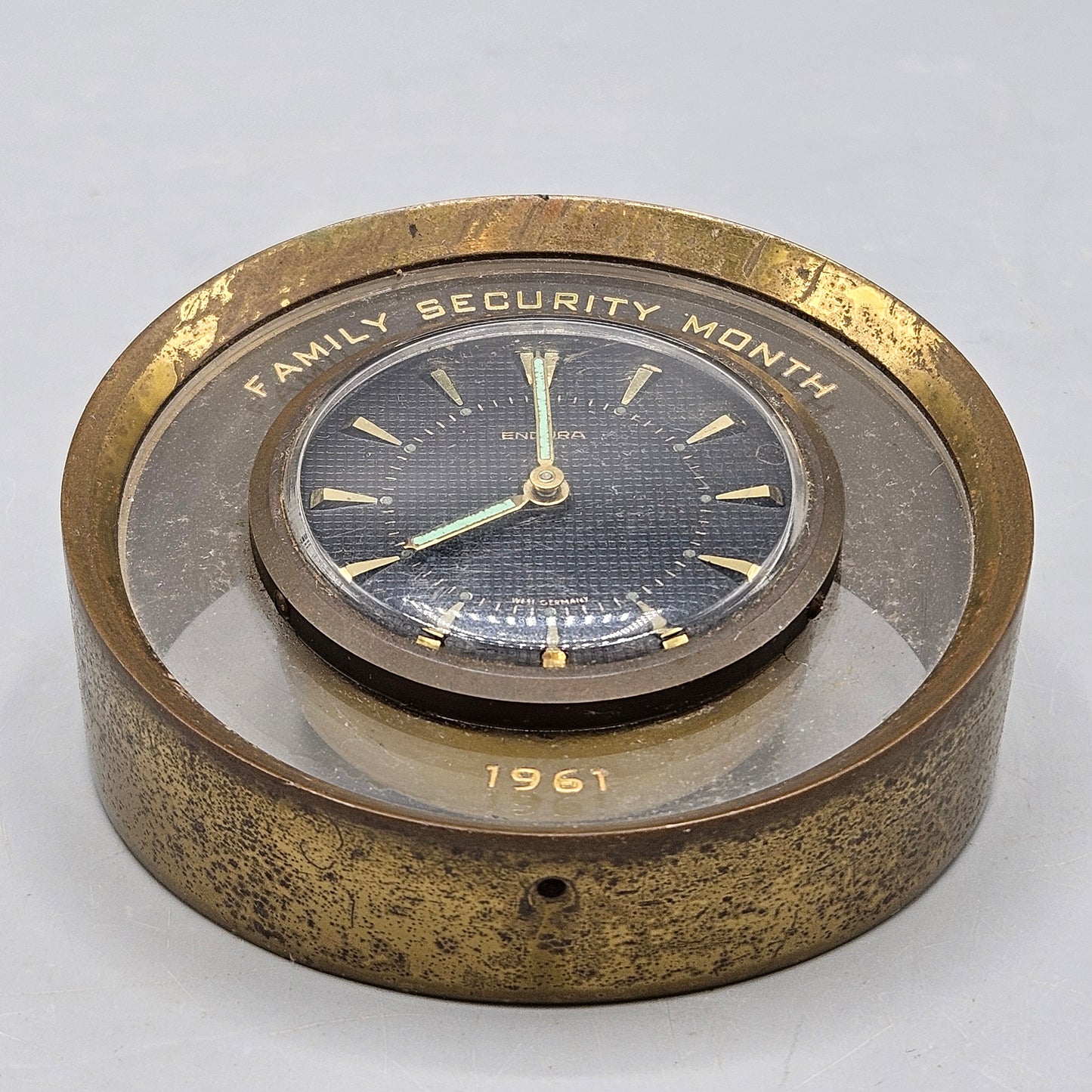 Vintage Endura Brass Desk Alarm Clock Made in France