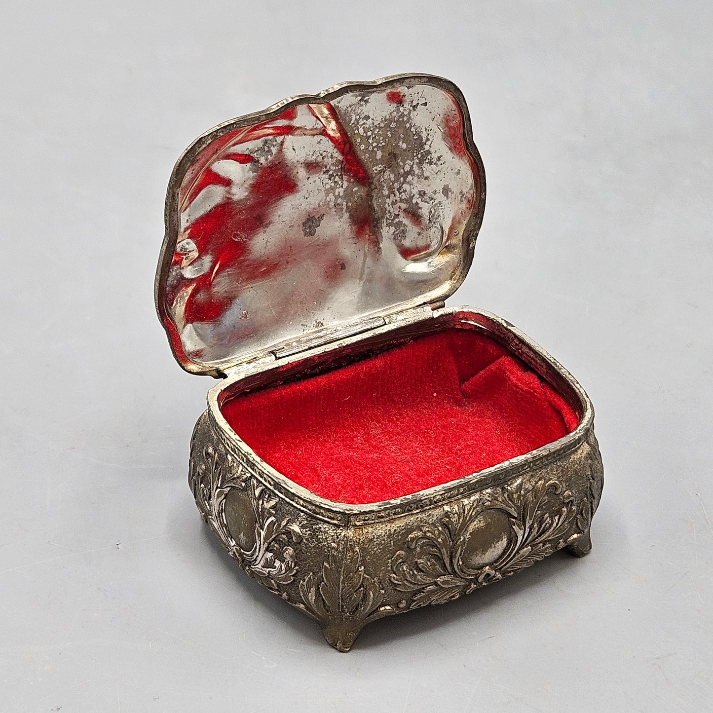 Silver Plate Footed Box with Red Velvet Lining