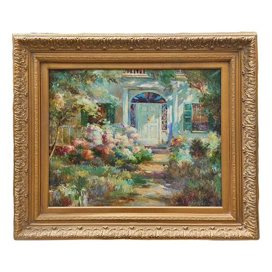 Vintage Alan Cote (Born 1937) Signed Oil on Canvas Painting of Walkway with Front Door