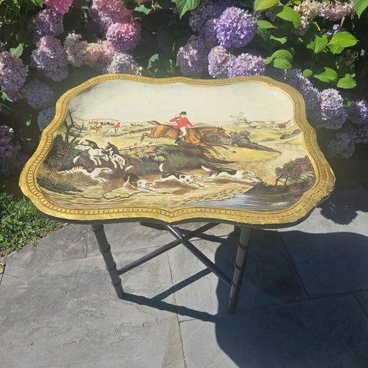 Amazing Handpainted Tray Table with Fox Hunting Scene