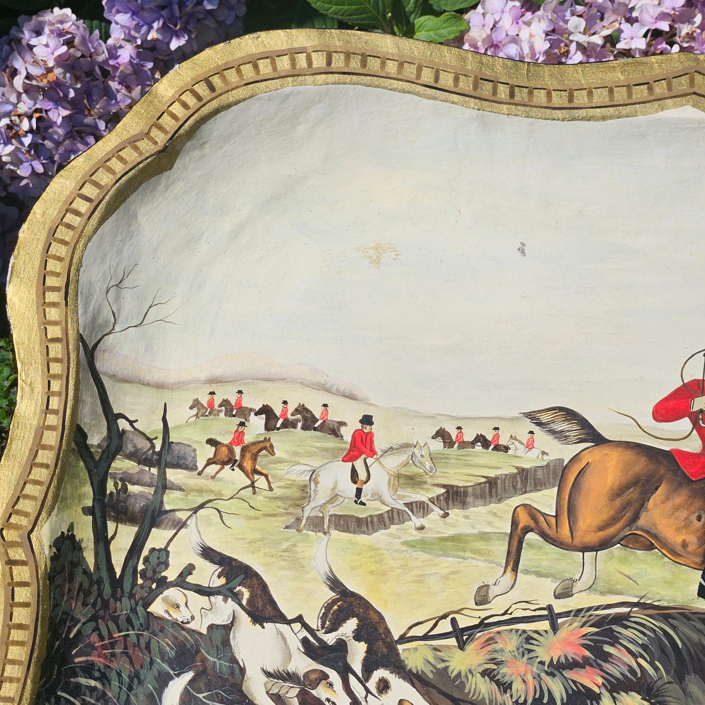 Amazing Handpainted Tray Table with Fox Hunting Scene