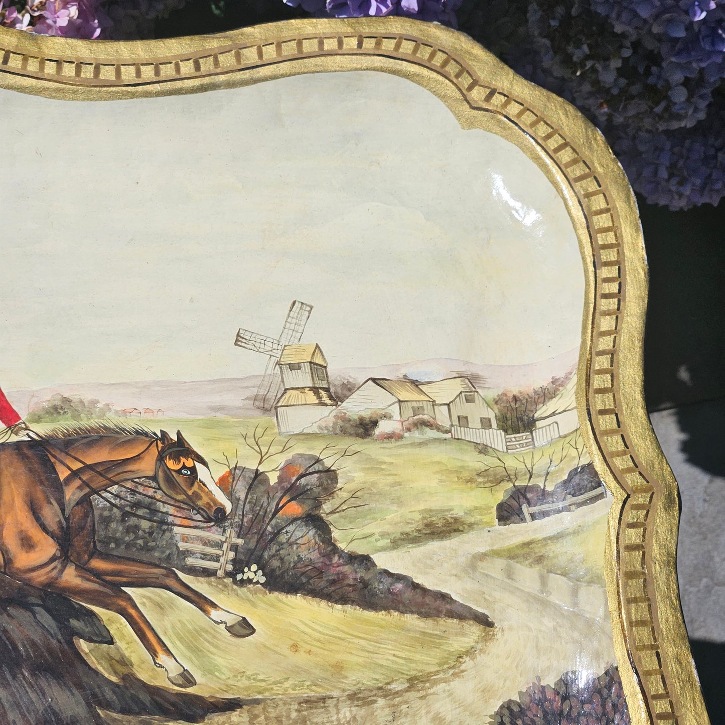 Amazing Handpainted Tray Table with Fox Hunting Scene