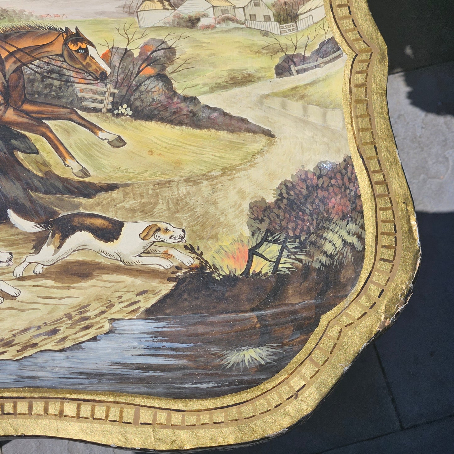 Amazing Handpainted Tray Table with Fox Hunting Scene