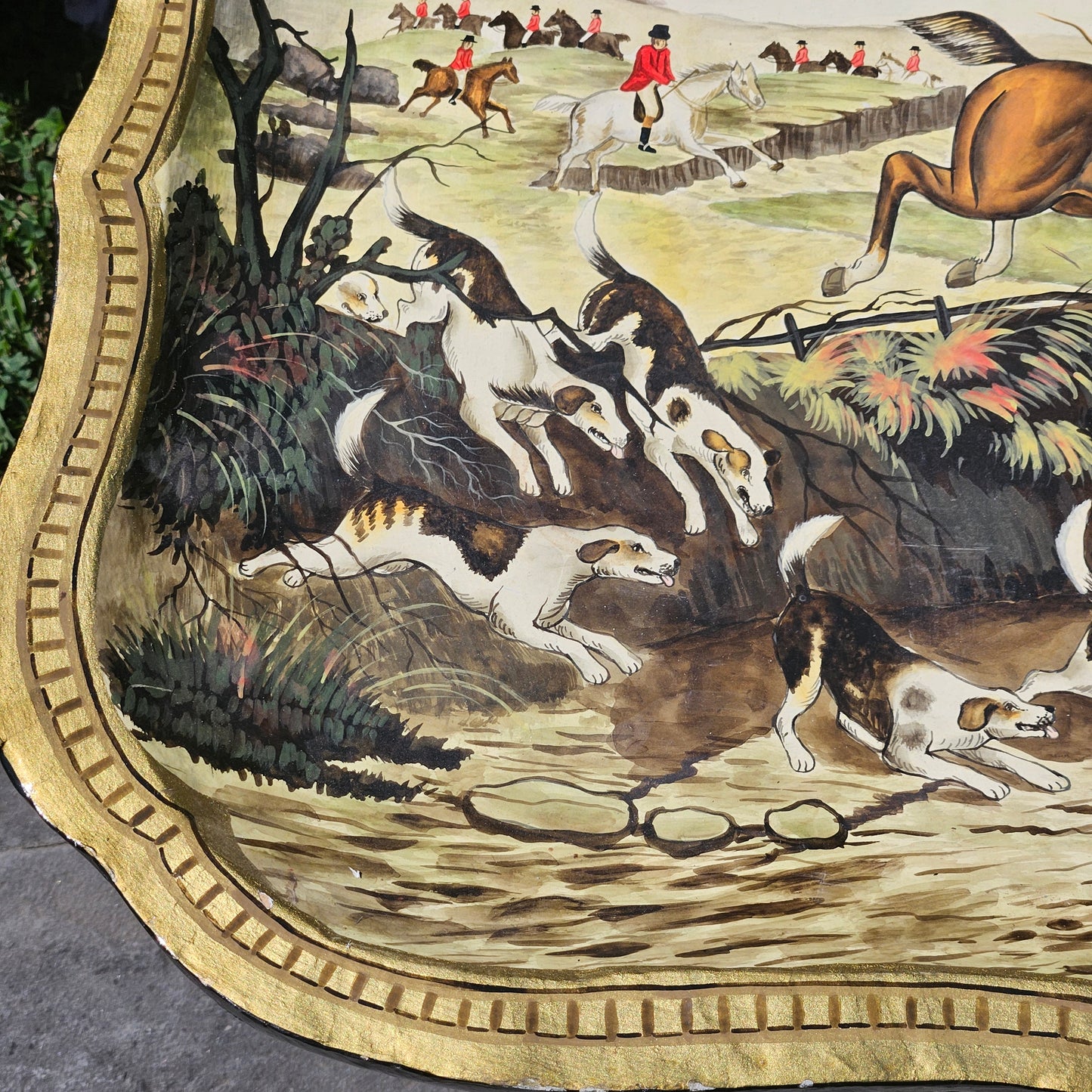 Amazing Handpainted Tray Table with Fox Hunting Scene