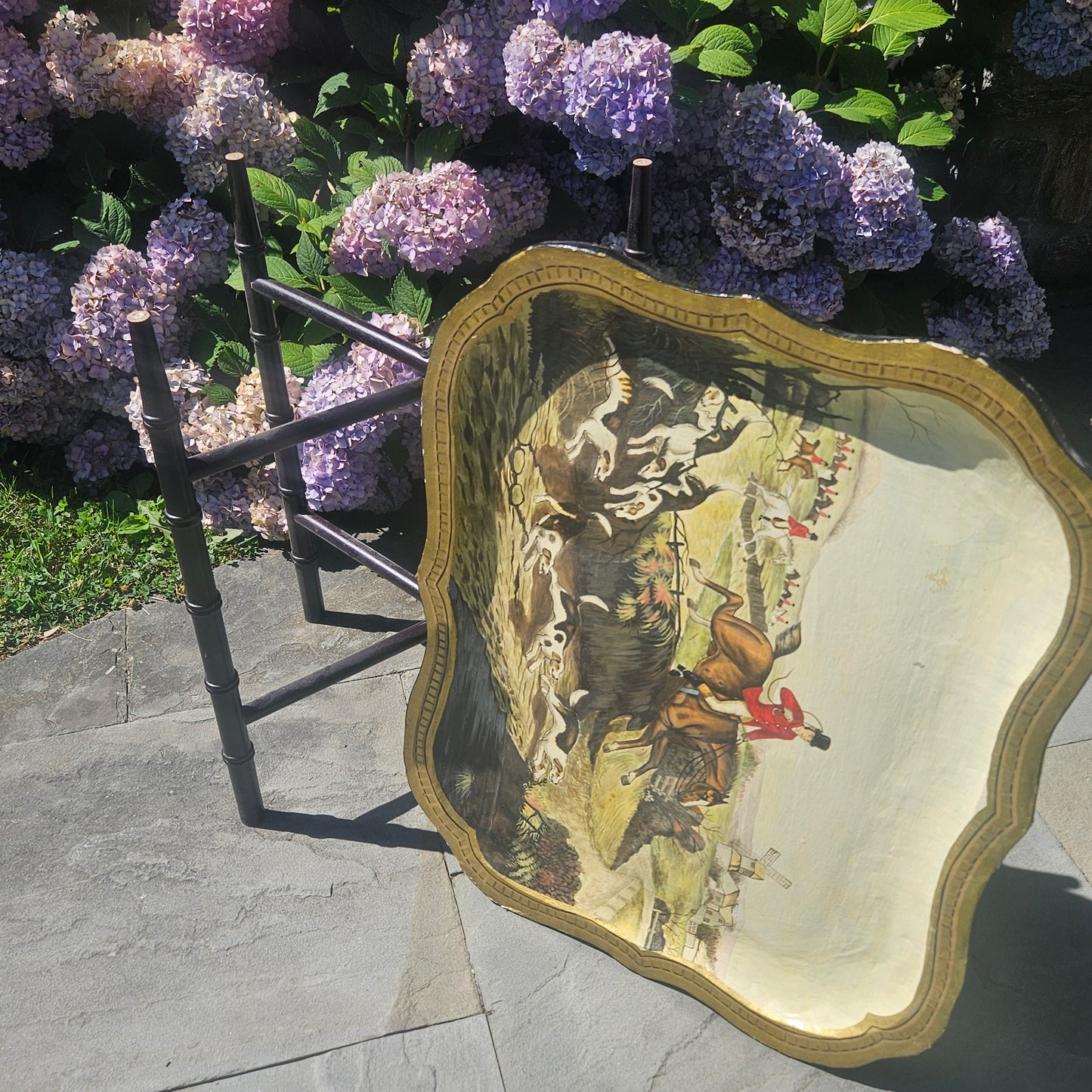 Amazing Handpainted Tray Table with Fox Hunting Scene