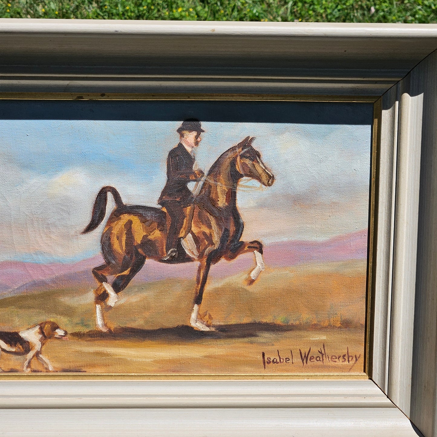 Vintage Signed Isabel Weathersby Oil on Canvas Painting of Horses