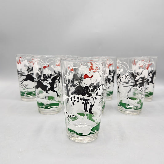 Vintage 1950s Fox Hunting Tumblers - Set of Eight