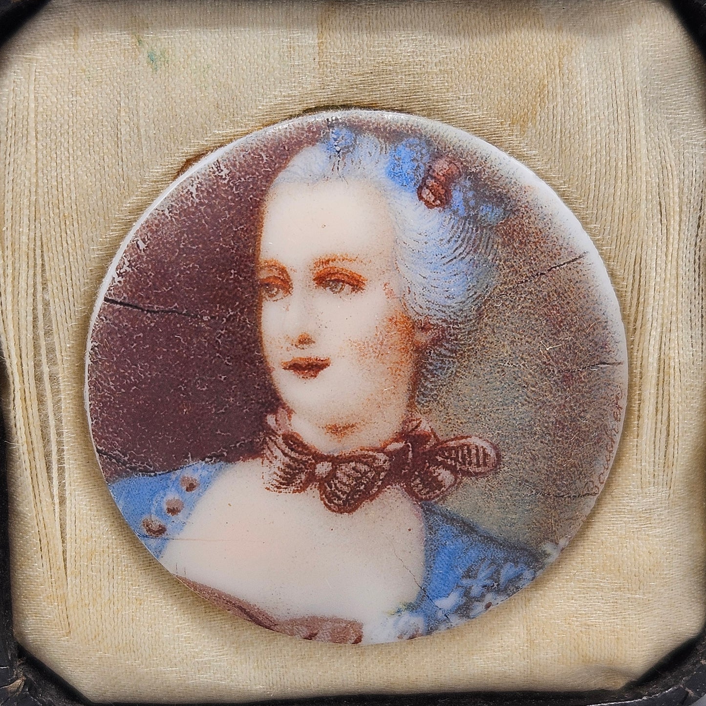 Pair Porcelain Portrait Miniatures Mounted in Leather Case