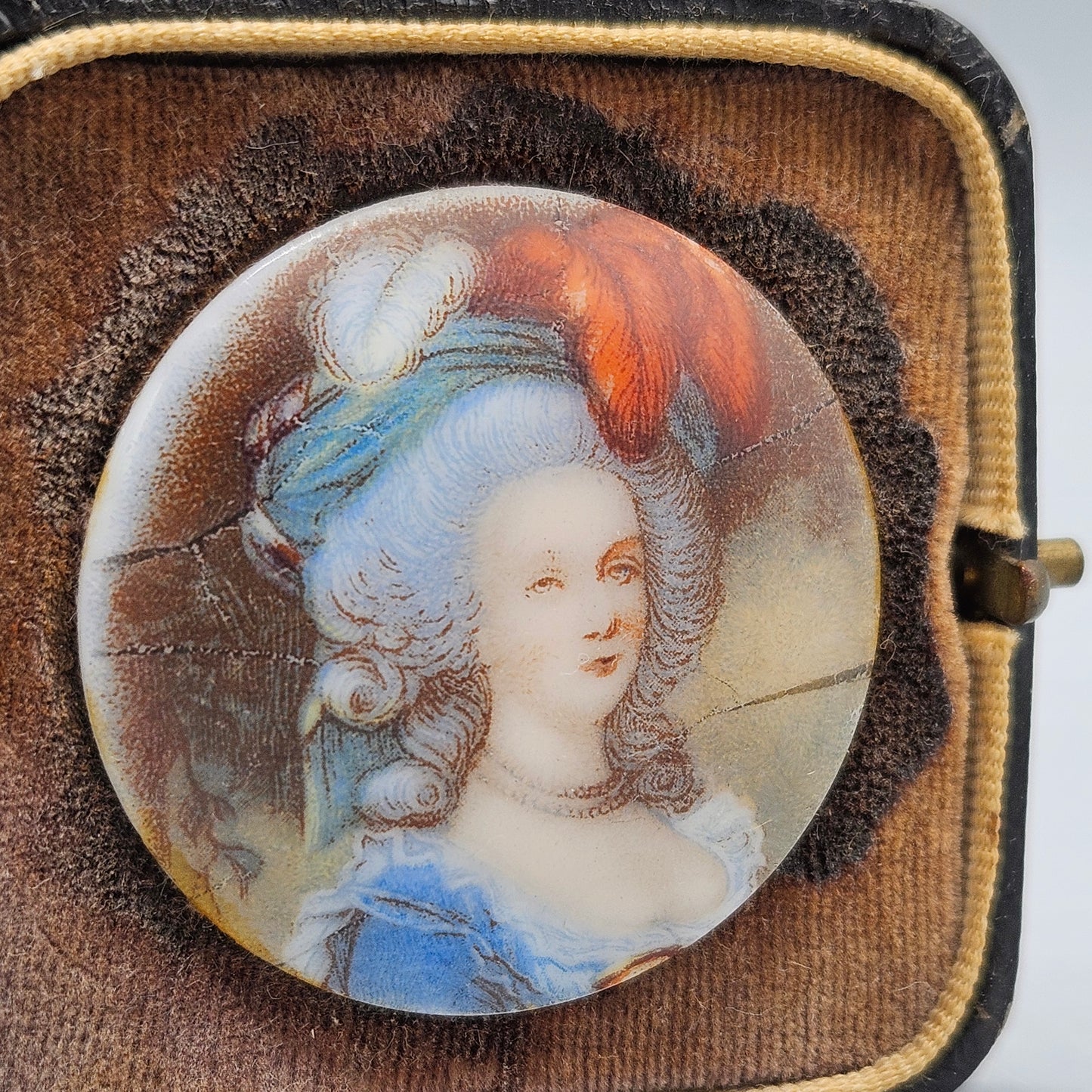 Pair Porcelain Portrait Miniatures Mounted in Leather Case