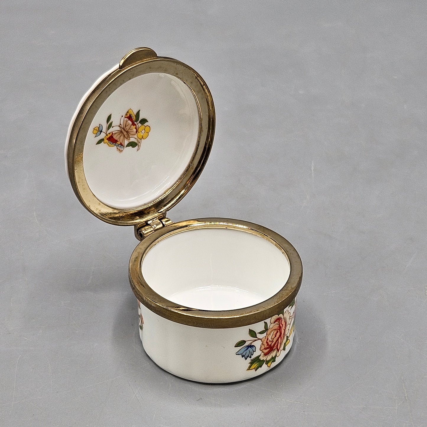 Round Aynsley Bone China Cottage Garden Metal-Mounted Porcelain Box