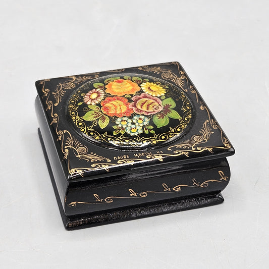 Vintage Russian Square Lacquerware Box