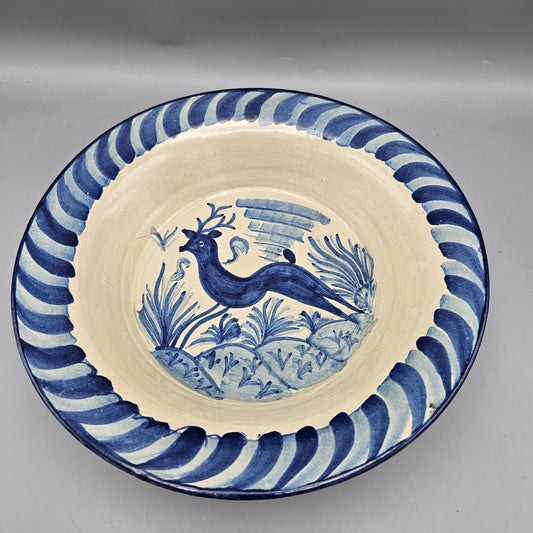 Vintage Mexican Talavera Serving Bowl with Running Deer