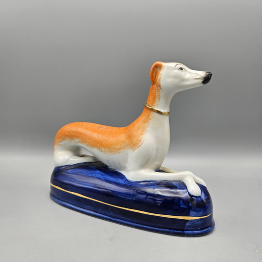 Staffordshire Style Ceramic Reclining Greyhound Mantle Figure