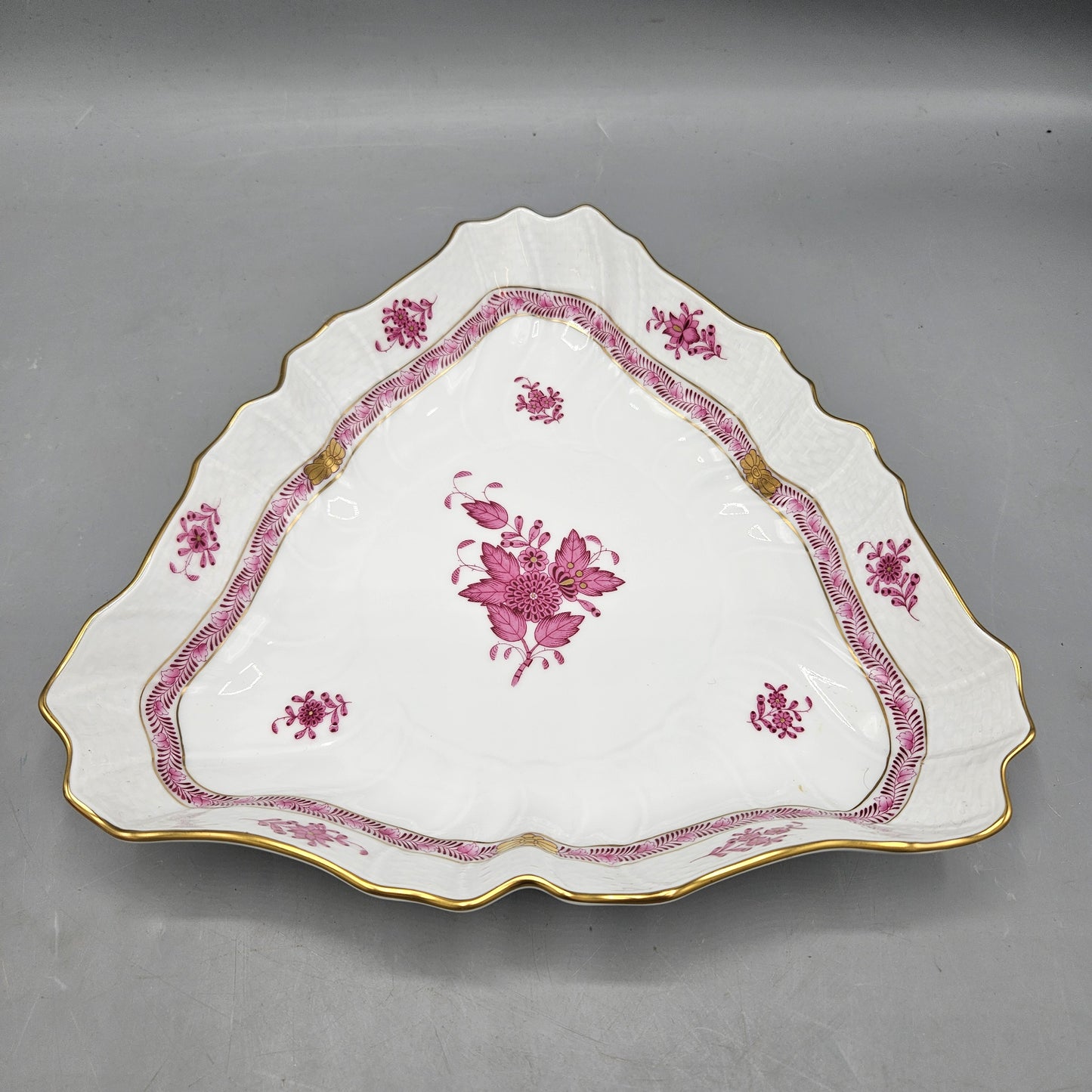 Vintage Herend Chinese Bouquet Raspberry Triangle Dish