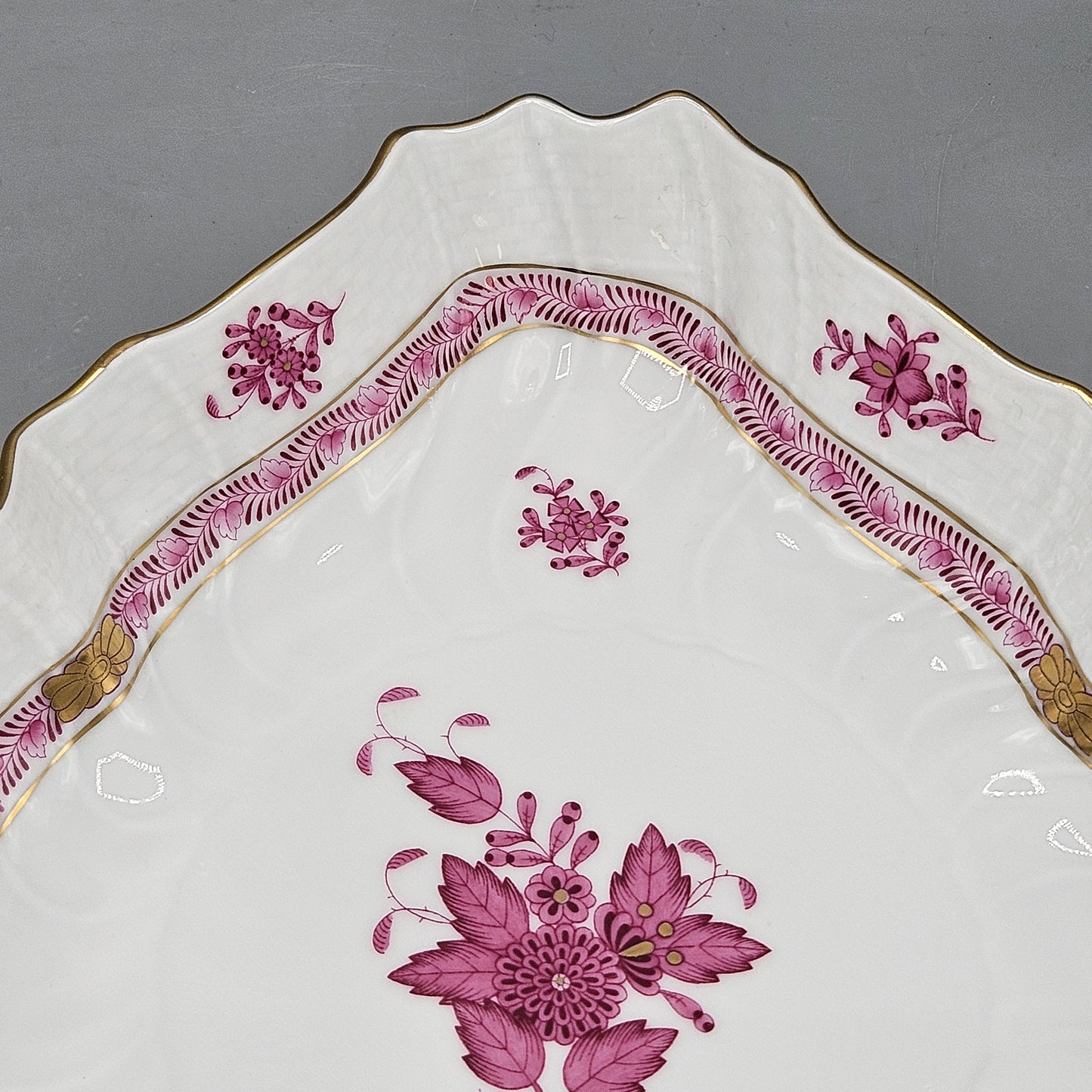 Vintage Herend Chinese Bouquet Raspberry Triangle Dish