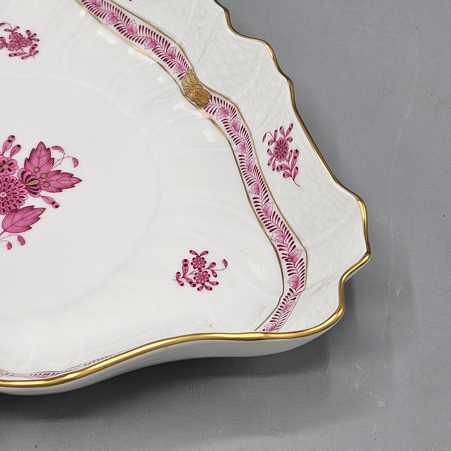 Vintage Herend Chinese Bouquet Raspberry Triangle Dish