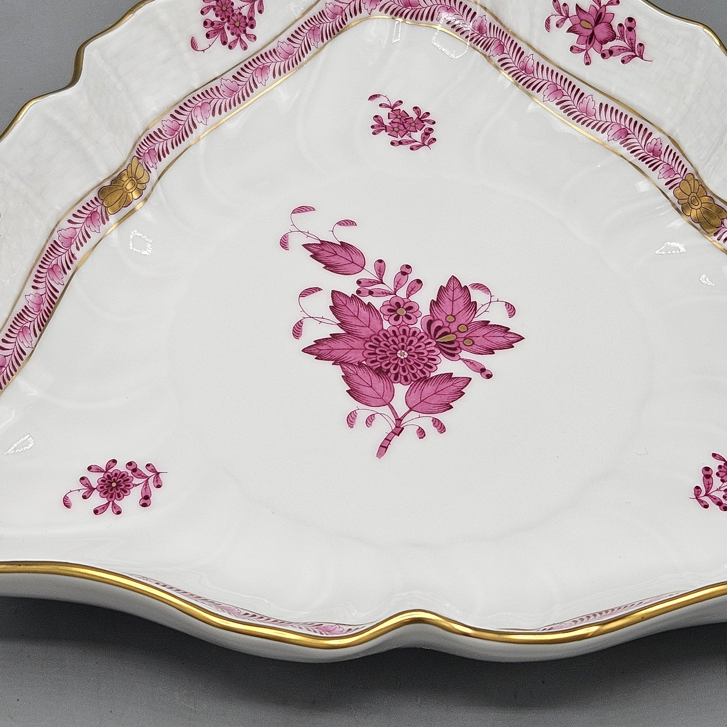 Vintage Herend Chinese Bouquet Raspberry Triangle Dish