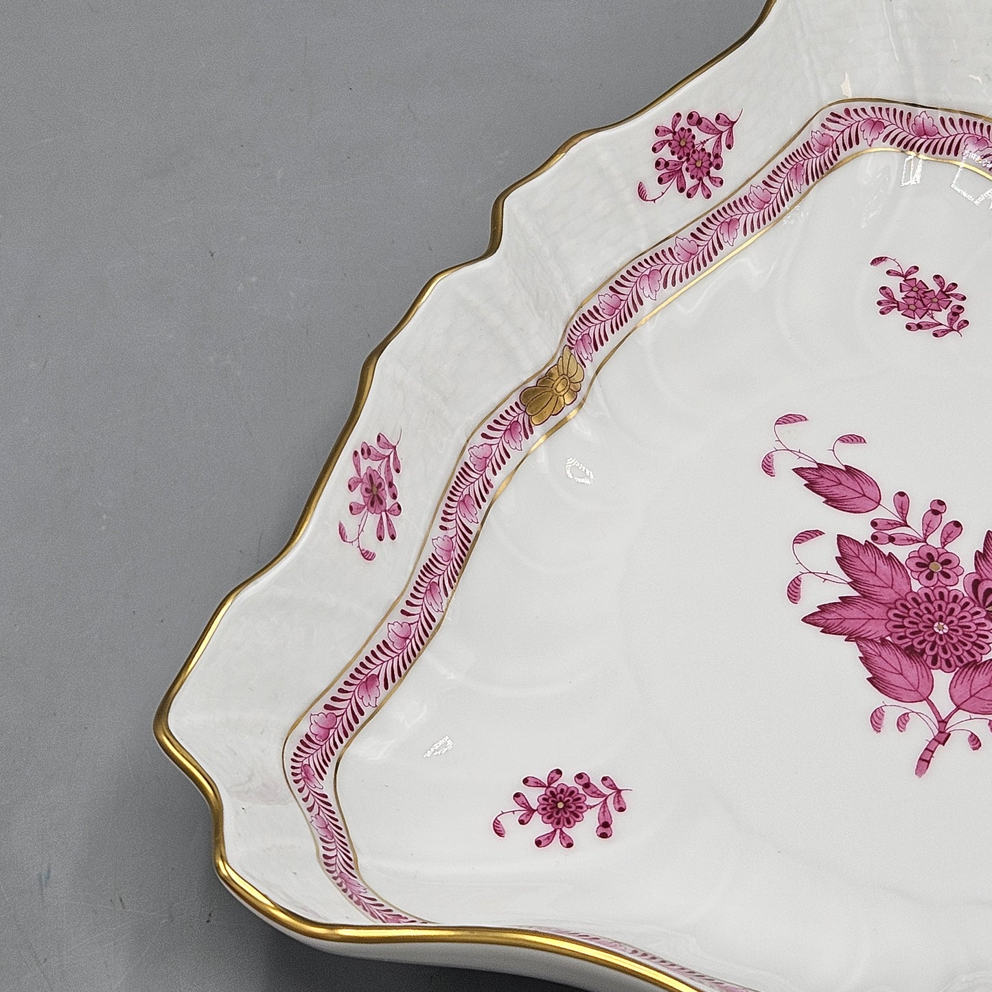 Vintage Herend Chinese Bouquet Raspberry Triangle Dish