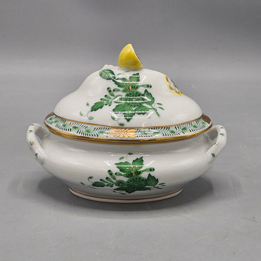 Vintage Herend Hungary Chinese Bouquet Green Mini Tureen & Lid 6017 Lemon Finial