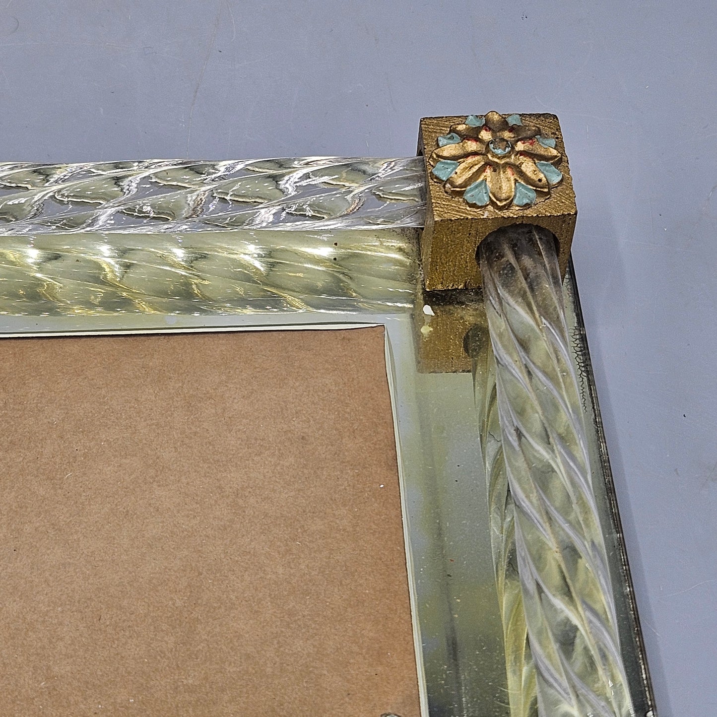 Amazing Italian Venetian Art Glass Picture Frame with Crystal Twisted Spiral Rope