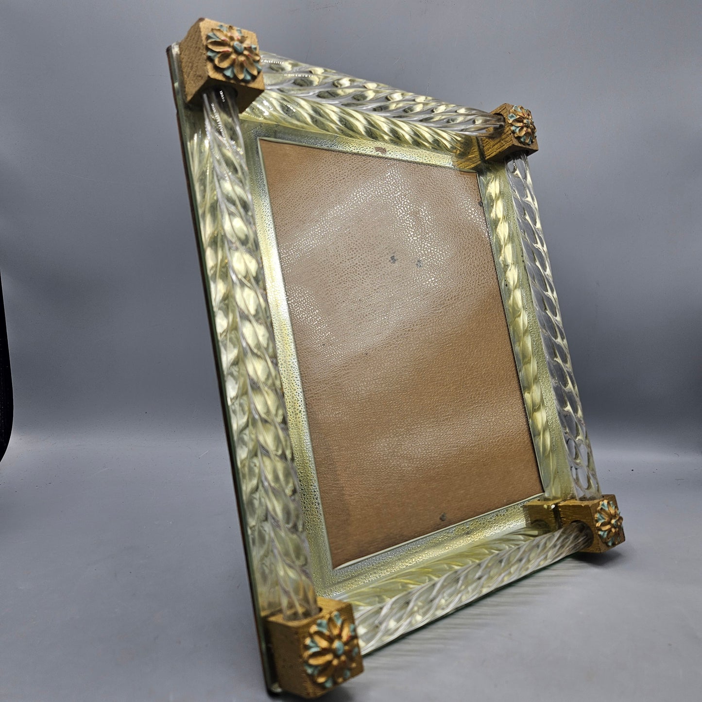 Amazing Italian Venetian Art Glass Picture Frame with Crystal Twisted Spiral Rope