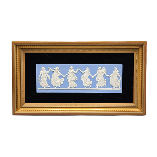 Framed 1974 Wedgwood Light Blue Jasperware Dancing Hours Plaque