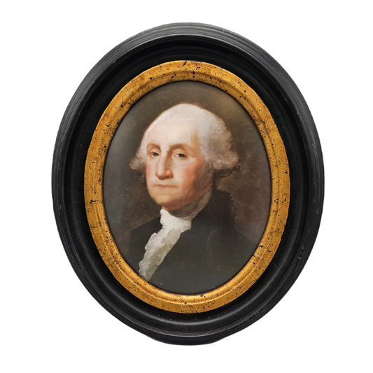 After Gilbert Stuart George Washington Color Print in Oval Frame