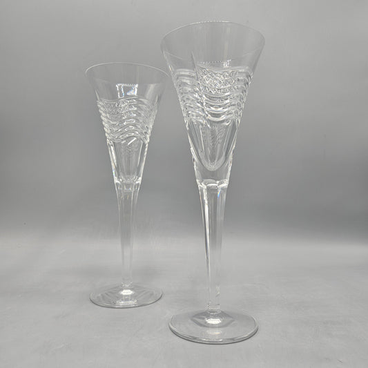 Pair Waterford Crystal Spirit of American Flag Champagne Flutes