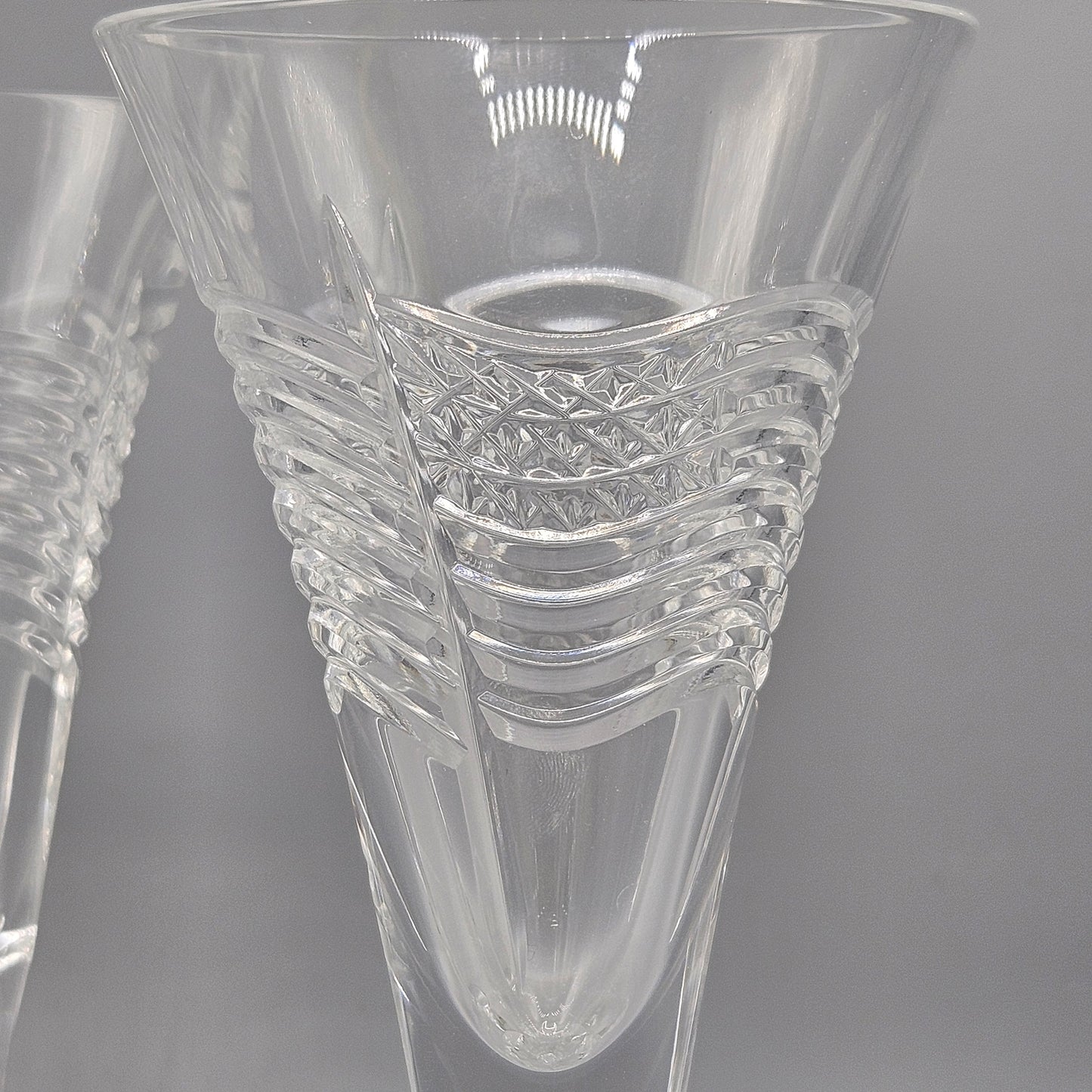 Pair Waterford Crystal Spirit of American Flag Champagne Flutes