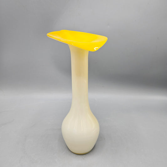 Yellow & White Art Glass Jack in the Pulpit Vase