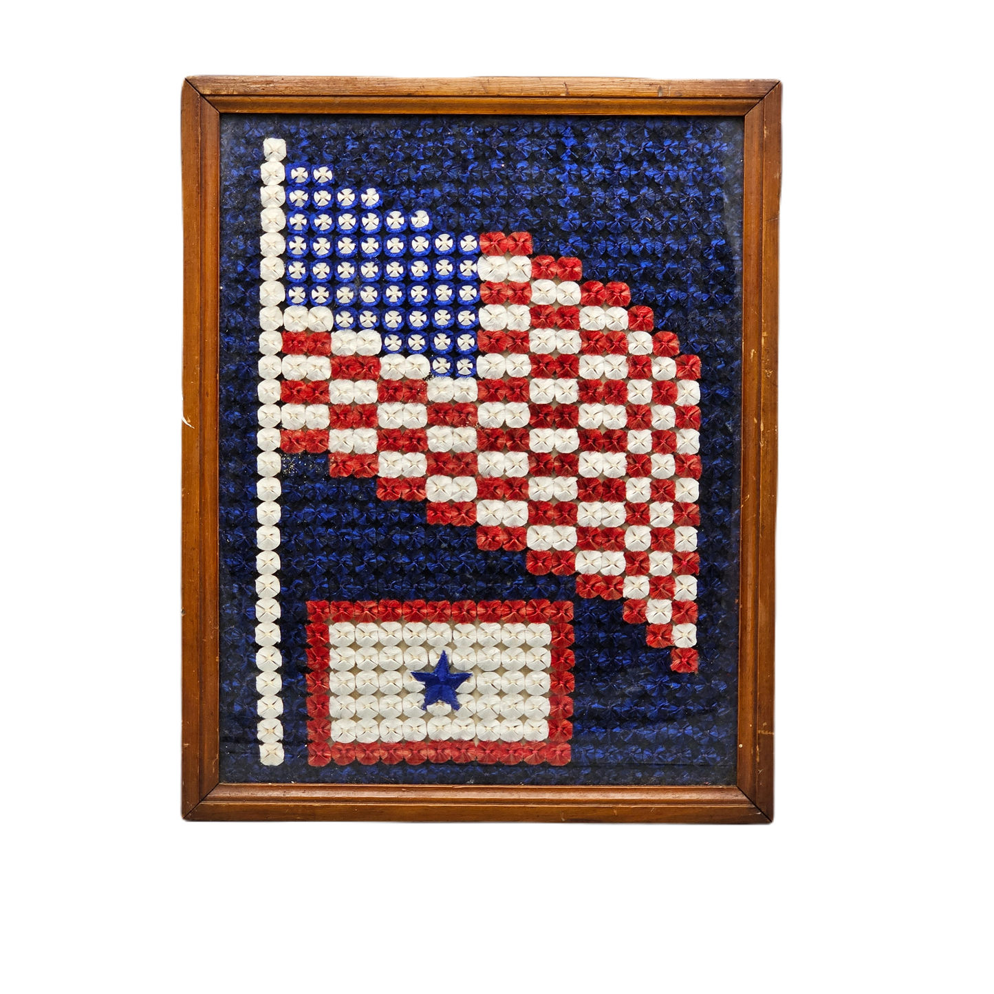 Framed Folk US Flag with Service Banner Pom-Poms