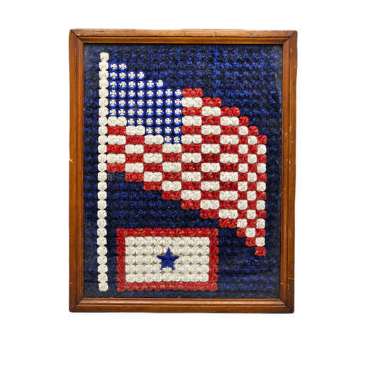 Framed Folk US Flag with Service Banner Pom-Poms