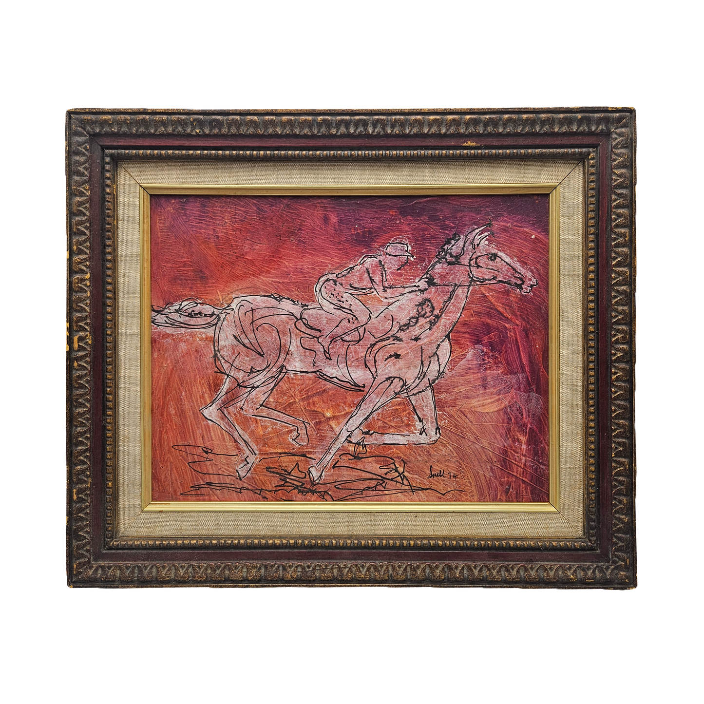 Signed Abstract Oil Painting of Horse - Singed Snell 1974