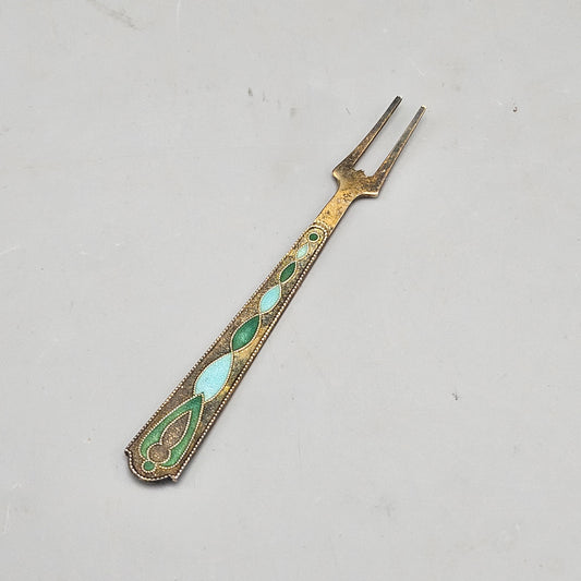 Small Silverplate & Enamel Serving Fork