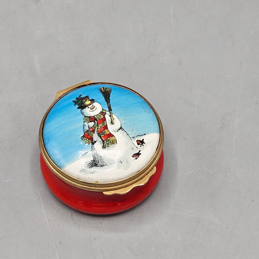 Bilston and Battersea Enamels Round Box with The Snowman