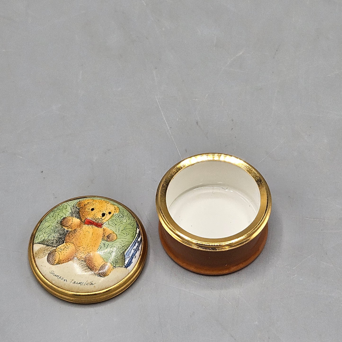 Bilston and Battersea Enamels Halcyon Days Shireen Faircloth Teddy Bear Box