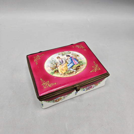 Vintage Porcelain Box with Romantic Scene