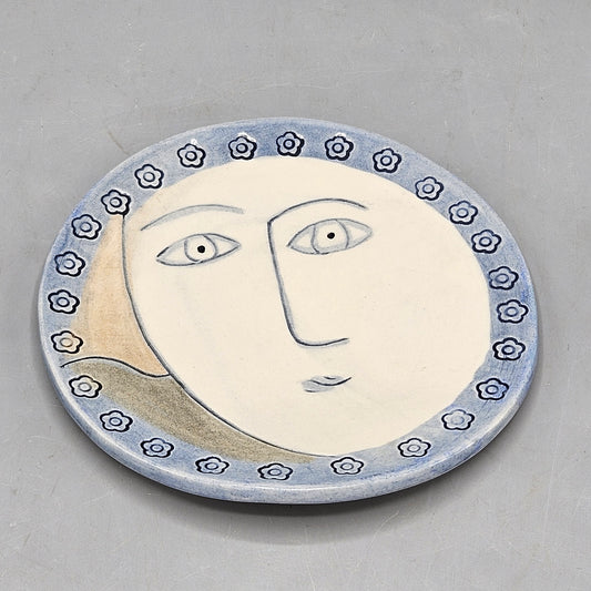 Vintage Art Pottery Signed Plate with Face Design