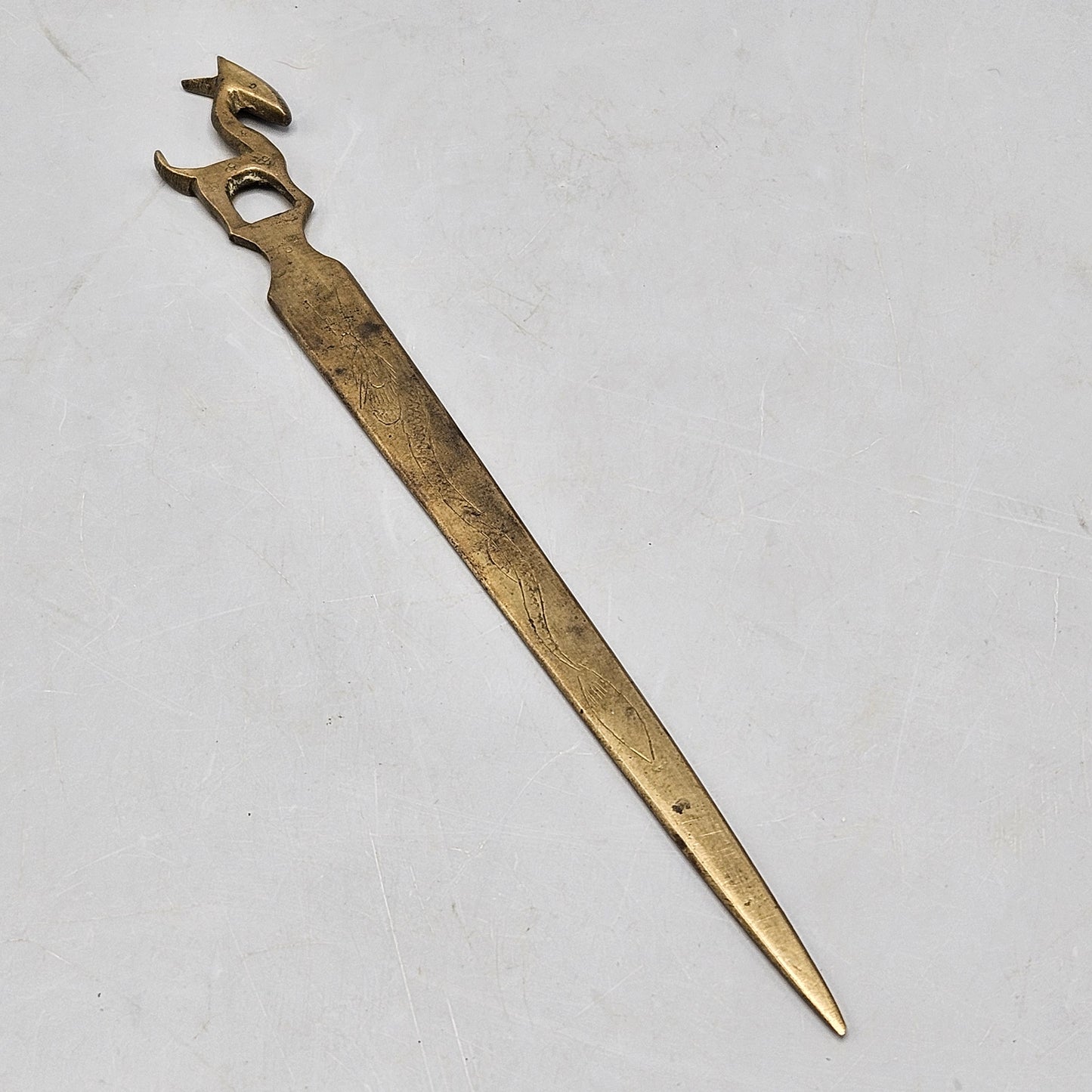 Vintage Chinese Brass Letter Opener with Animal