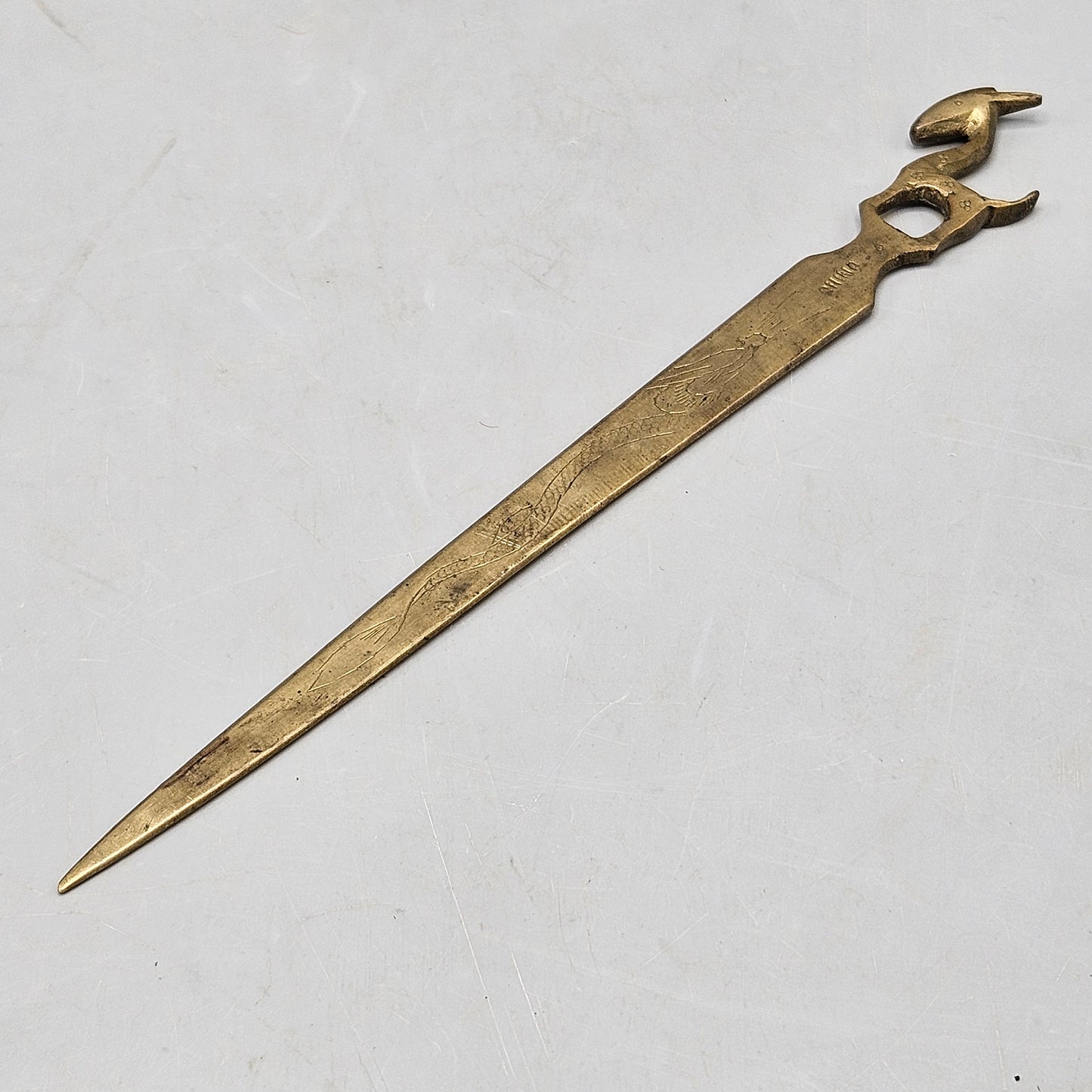 Vintage Chinese Brass Letter Opener with Animal