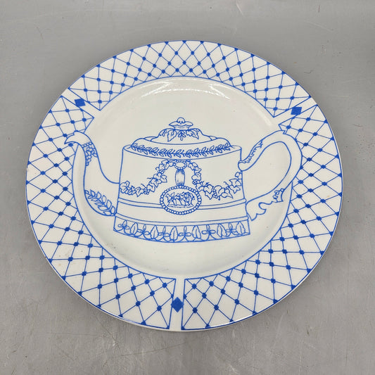 Cordon Bleu Blue and White Porcelain Plate with Teapot