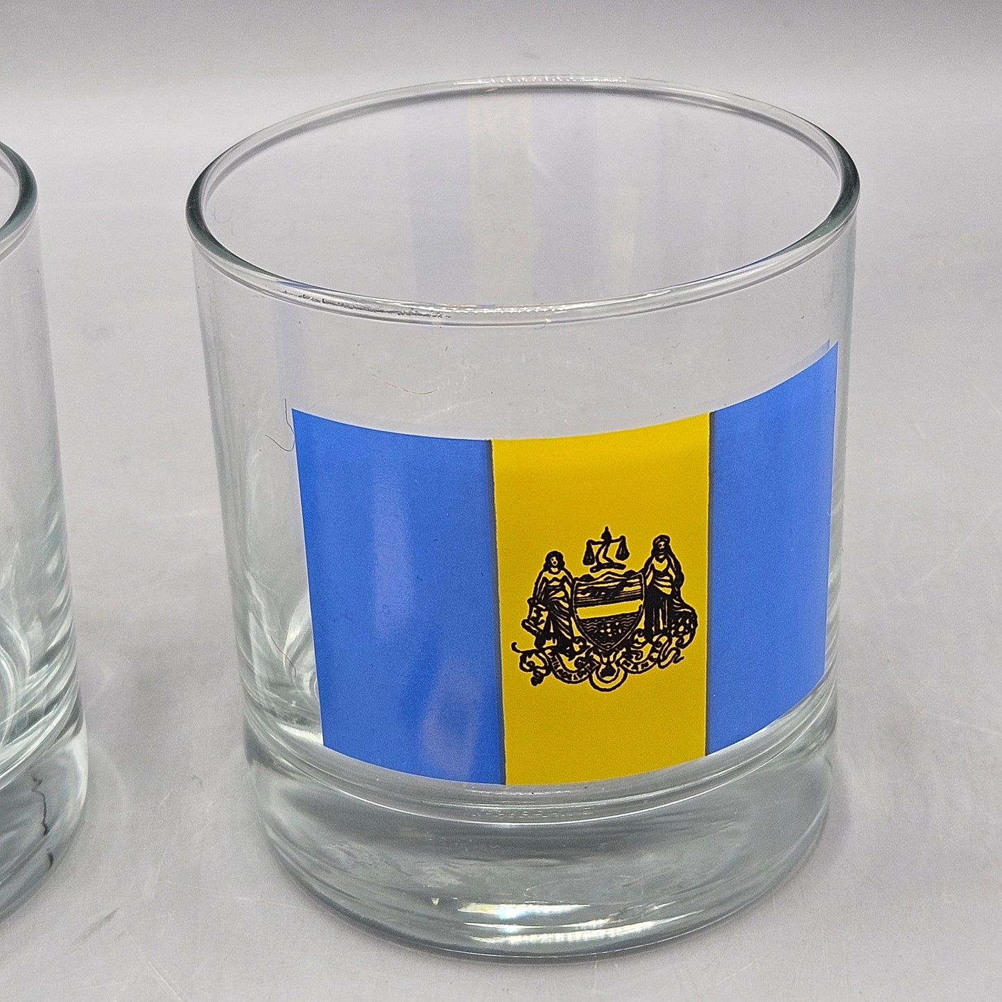 Pair Philadelphia Flag Old Fashioned Tumblers