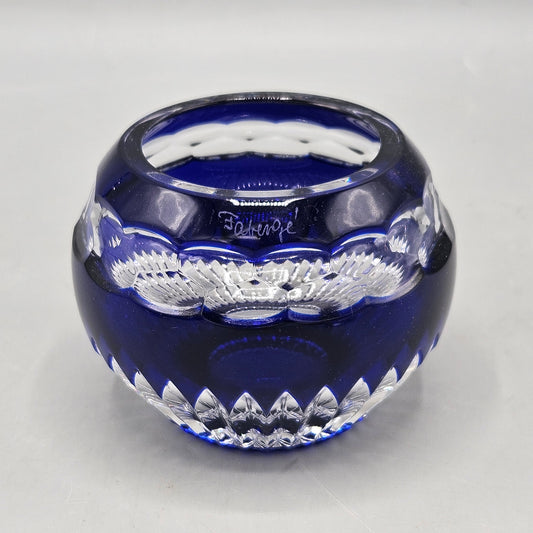 Faberge Cobalt Blue Cut to Clear Rose Bowl ~ 2 Available