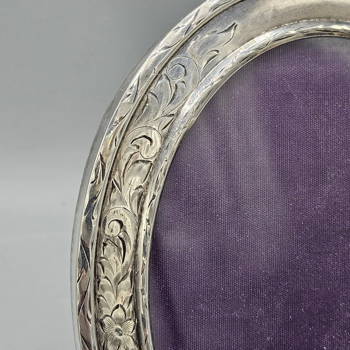 Vintage Sterling Silver Etched Oval Picture Frame with Ball Feet